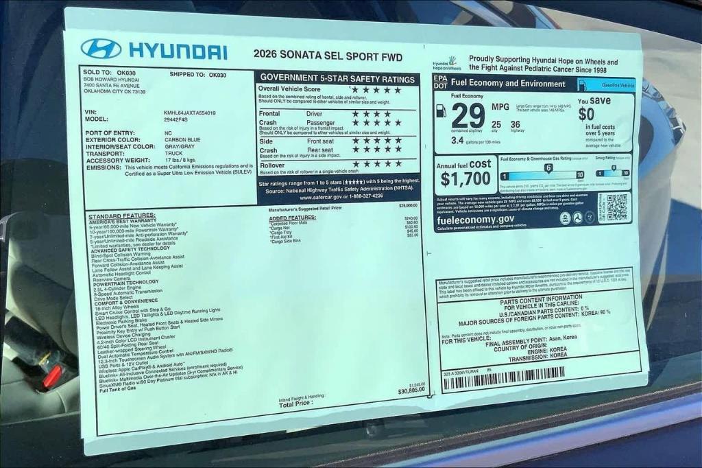 new 2026 Hyundai Sonata car, priced at $25,876