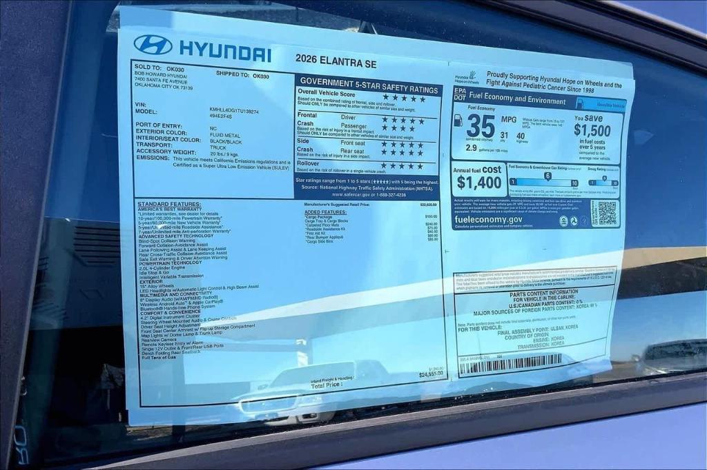 new 2026 Hyundai Elantra car, priced at $20,135