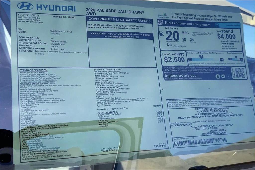 new 2026 Hyundai Palisade car, priced at $53,460