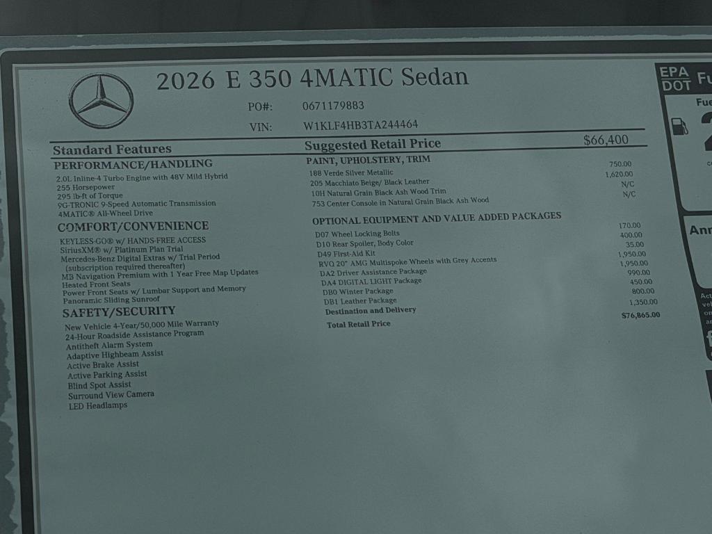 new 2026 Mercedes-Benz E-Class car, priced at $76,865