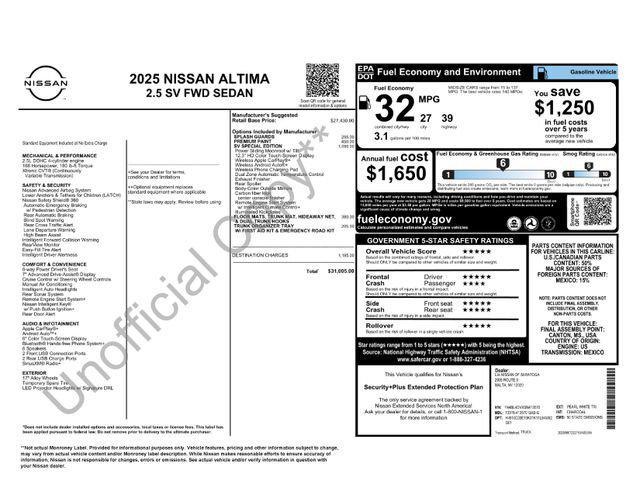 new 2025 Nissan Altima car, priced at $24,480