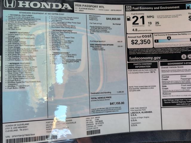 new 2026 Honda Passport car, priced at $47,155