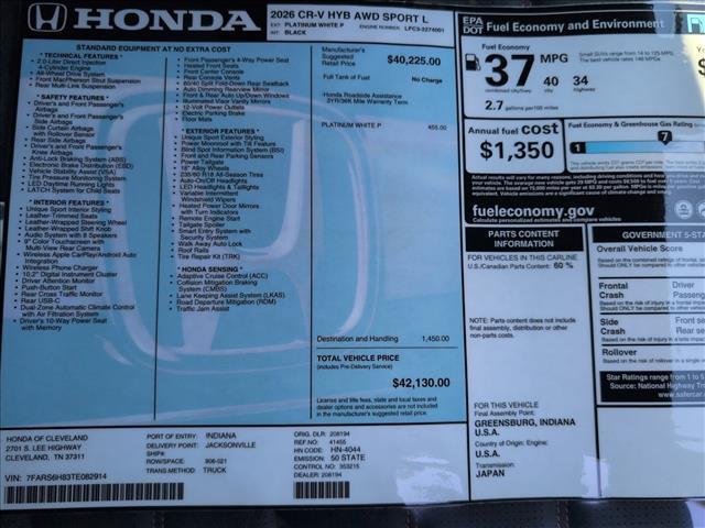 new 2026 Honda CR-V Hybrid car, priced at $42,130