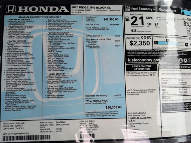 new 2026 Honda Ridgeline car, priced at $50,365