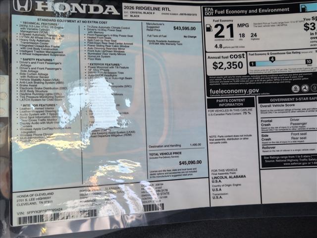 new 2026 Honda Ridgeline car, priced at $45,090