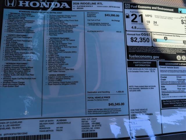 new 2026 Honda Ridgeline car, priced at $45,345