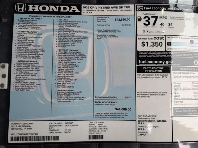 new 2026 Honda CR-V Hybrid car, priced at $44,000