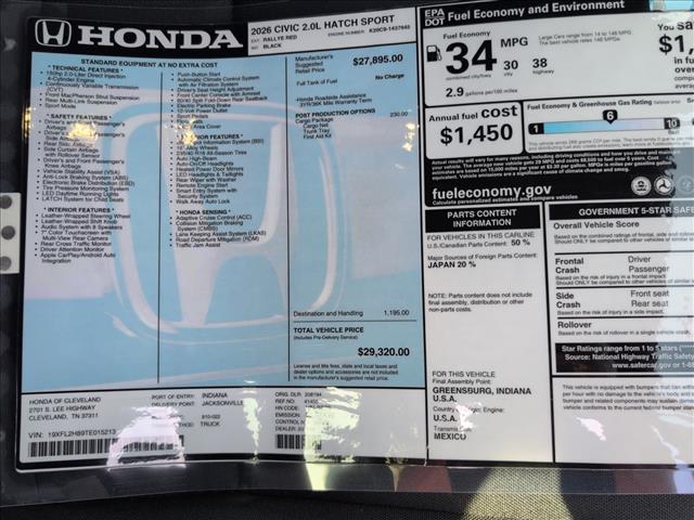 new 2026 Honda Civic car, priced at $29,320