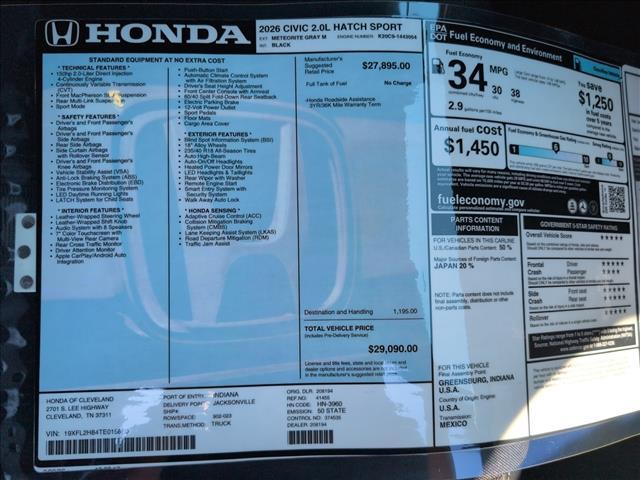new 2026 Honda Civic car, priced at $29,090