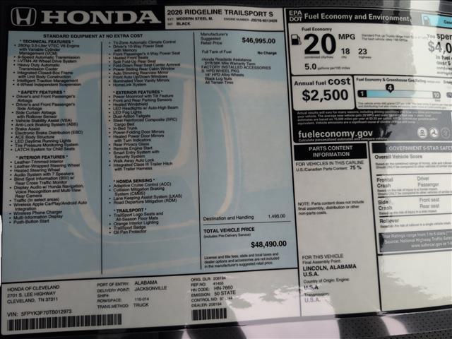 new 2026 Honda Ridgeline car, priced at $48,490