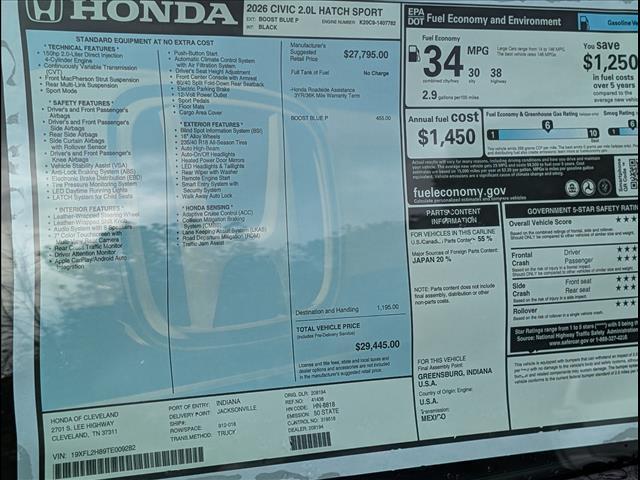 new 2026 Honda Civic car, priced at $29,445