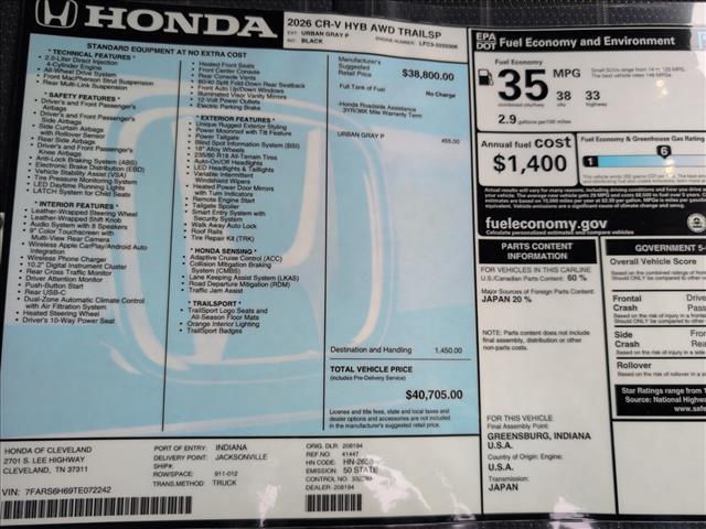 new 2026 Honda CR-V Hybrid car, priced at $40,705