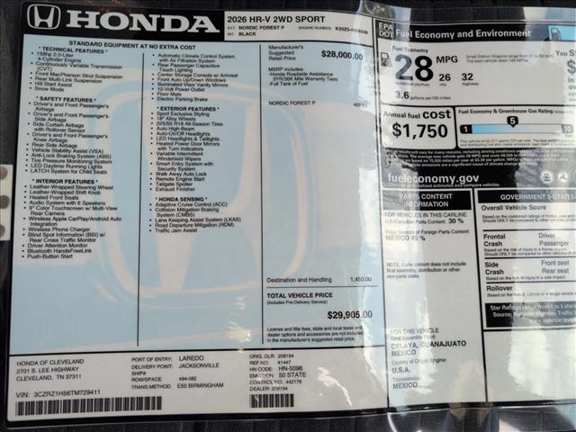 new 2026 Honda HR-V car, priced at $29,905