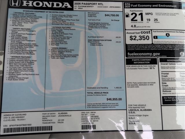 new 2026 Honda Passport car, priced at $46,955