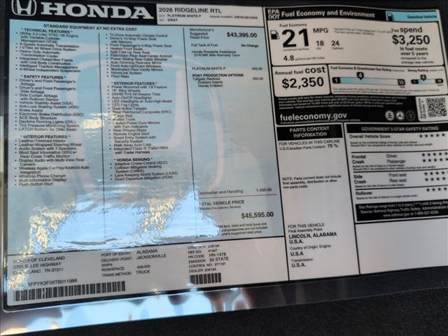 new 2026 Honda Ridgeline car, priced at $45,595