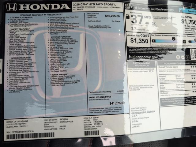 new 2026 Honda CR-V Hybrid car, priced at $41,675