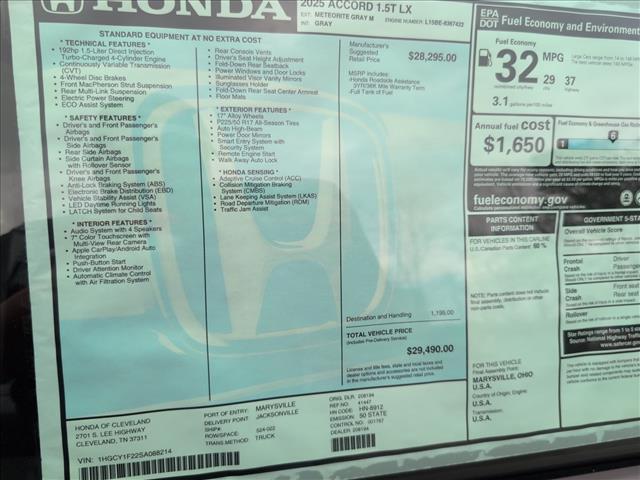 new 2025 Honda Accord car, priced at $29,490