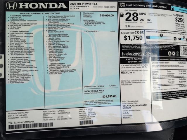 new 2026 Honda HR-V car, priced at $31,955