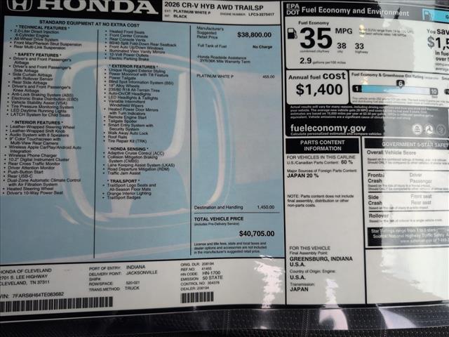 new 2026 Honda CR-V Hybrid car, priced at $40,705