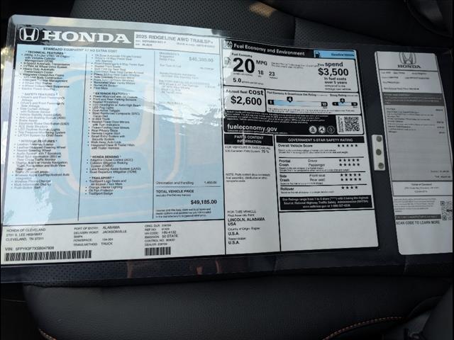 new 2025 Honda Ridgeline car, priced at $49,185