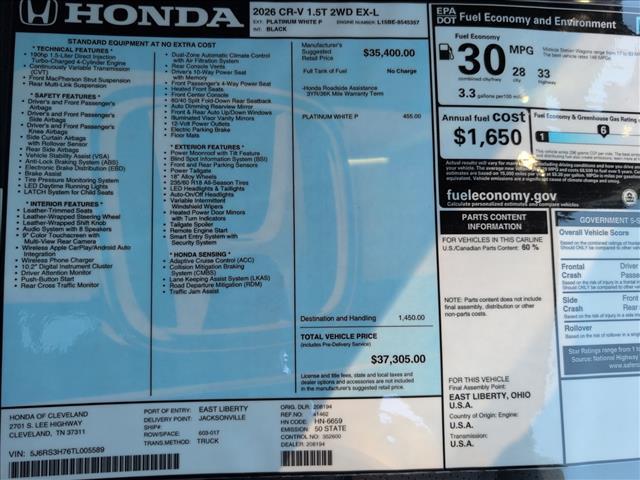 new 2026 Honda CR-V car, priced at $37,305