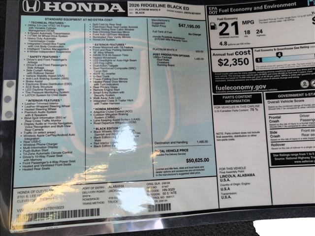 new 2026 Honda Ridgeline car, priced at $50,625