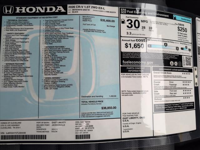 new 2026 Honda CR-V car, priced at $36,850