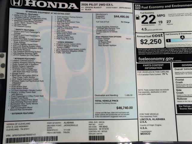 new 2026 Honda Pilot car, priced at $46,740