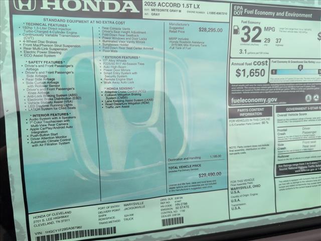 new 2025 Honda Accord car, priced at $29,490