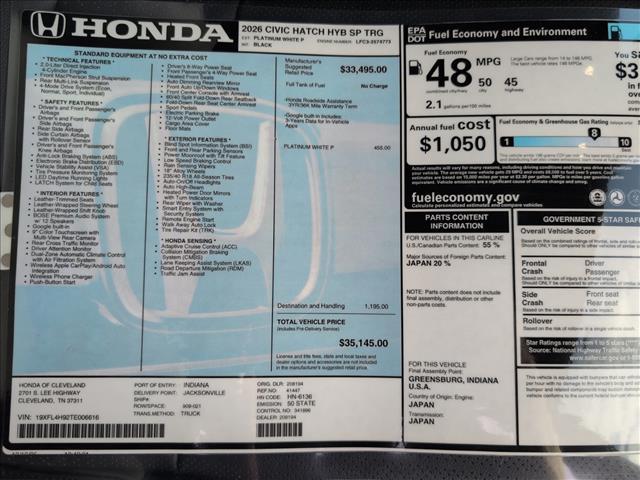 new 2026 Honda Civic Hybrid car, priced at $35,145