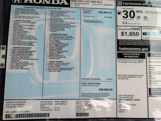 new 2026 Honda CR-V car, priced at $36,850