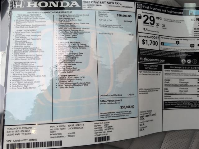 new 2026 Honda CR-V car, priced at $38,805