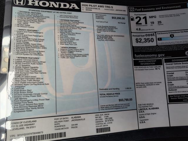 new 2026 Honda Pilot car, priced at $53,790