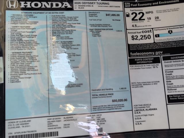 new 2026 Honda Odyssey car, priced at $50,020