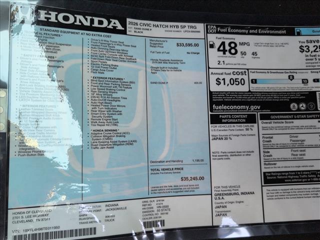 new 2026 Honda Civic Hybrid car, priced at $35,245