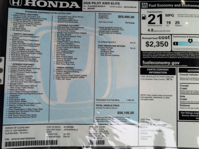 new 2026 Honda Pilot car, priced at $56,195