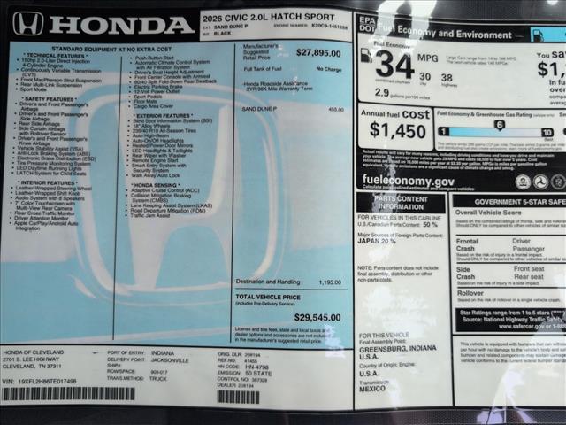 new 2026 Honda Civic car, priced at $29,545