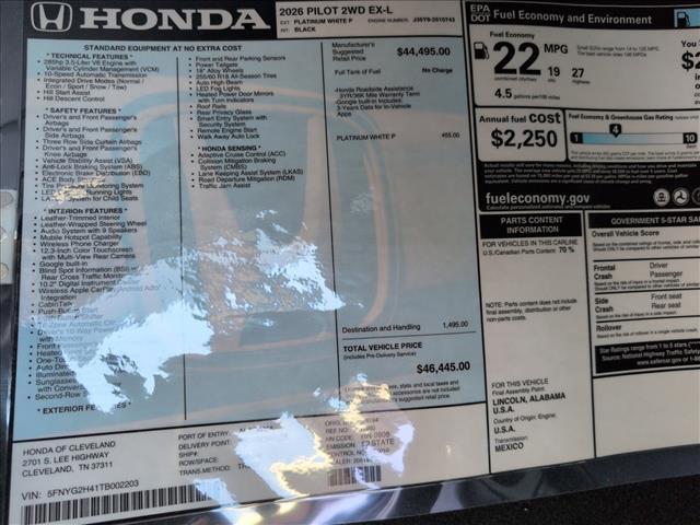 new 2026 Honda Pilot car, priced at $46,445