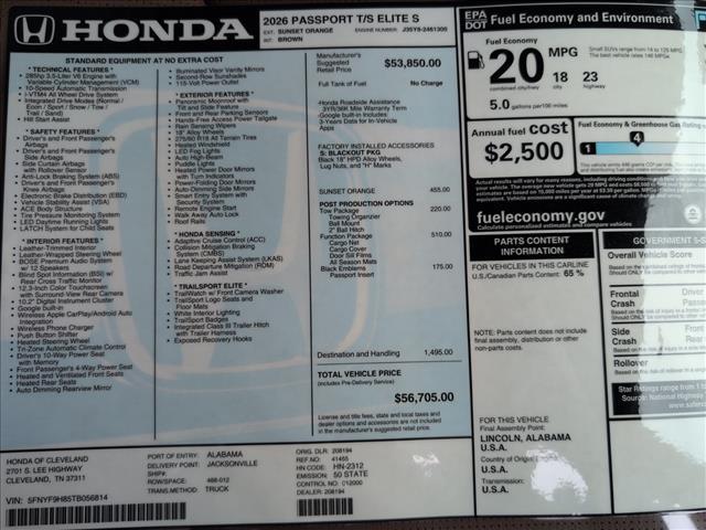 new 2026 Honda Passport car, priced at $56,705