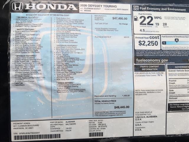 new 2026 Honda Odyssey car, priced at $49,445