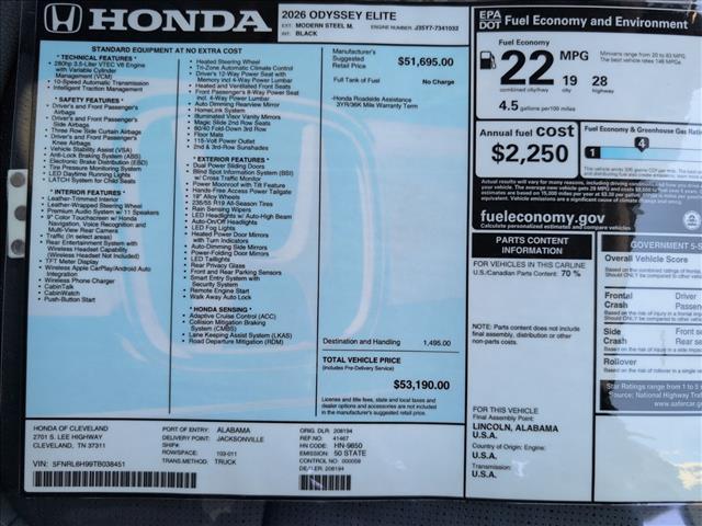 new 2026 Honda Odyssey car, priced at $53,190