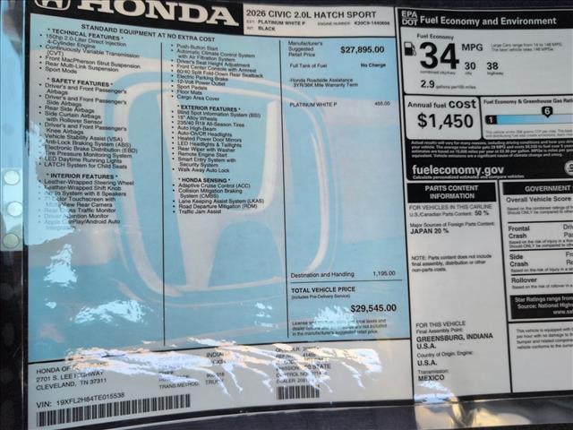 new 2026 Honda Civic car, priced at $29,545