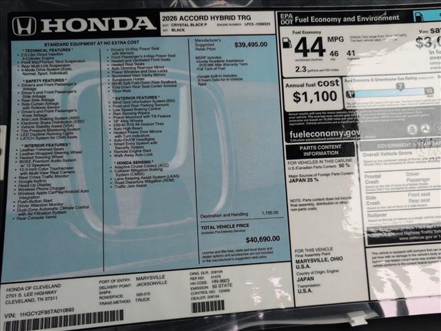 new 2026 Honda Accord Hybrid car, priced at $40,690
