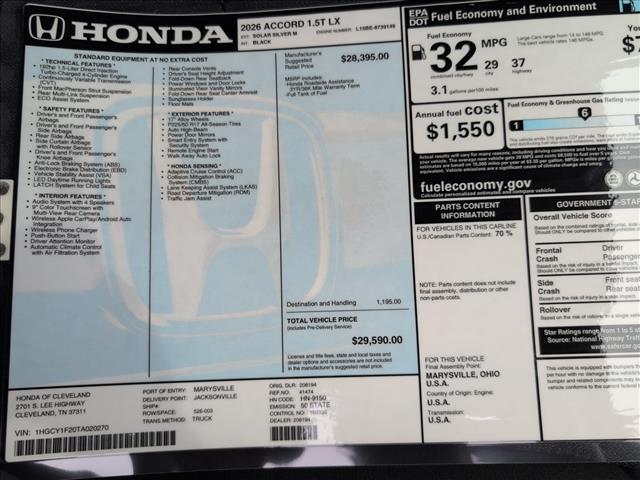 new 2026 Honda Accord car, priced at $29,590