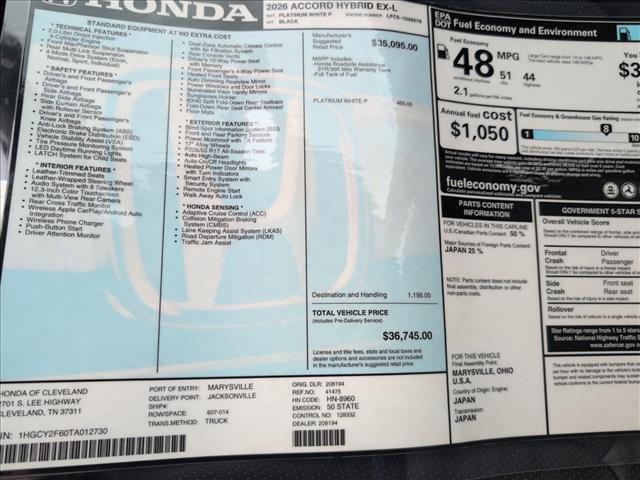 new 2026 Honda Accord Hybrid car, priced at $36,745