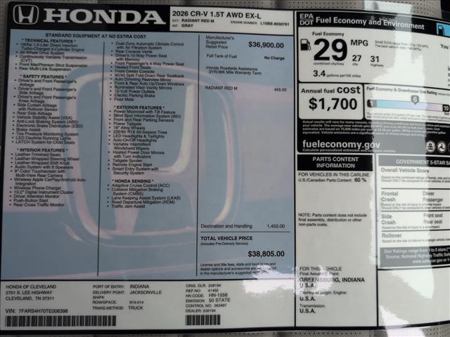 new 2026 Honda CR-V car, priced at $38,805