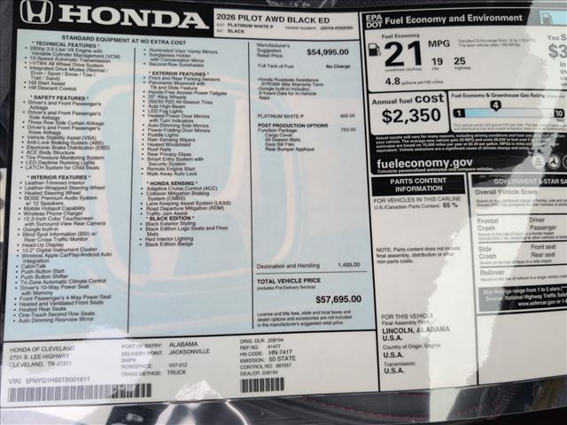 new 2026 Honda Pilot car, priced at $57,695