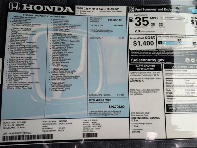 new 2026 Honda CR-V Hybrid car, priced at $40,705