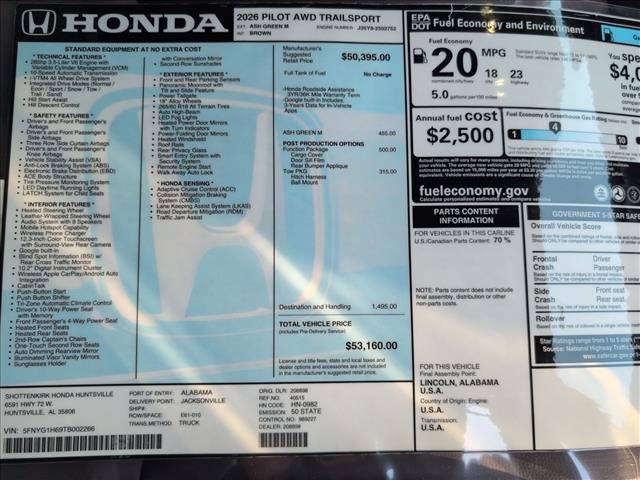 new 2026 Honda Pilot car, priced at $53,160