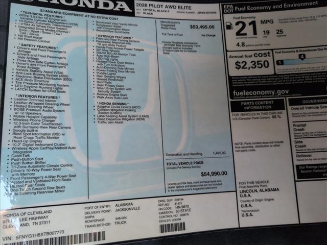 new 2026 Honda Pilot car, priced at $54,990